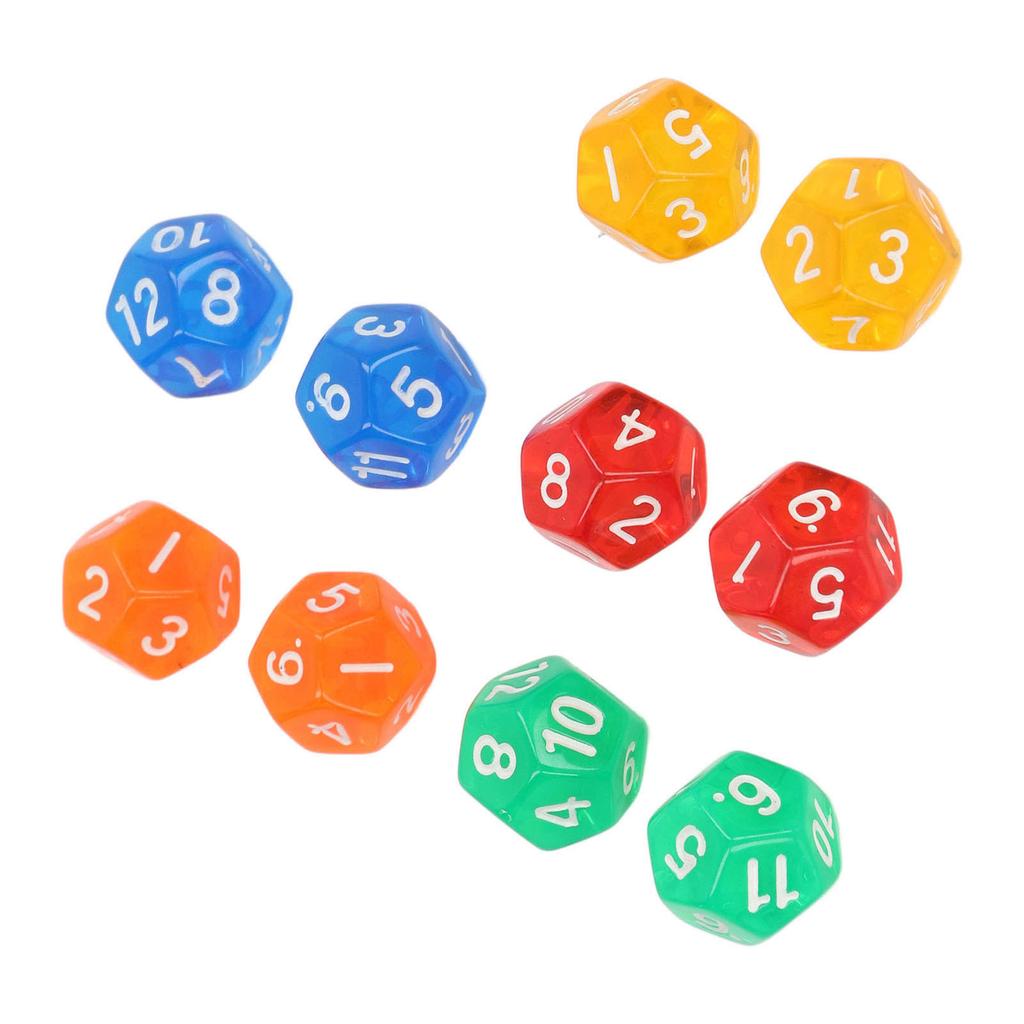 40Pcs 12 Sided Transparent Dice Waterproof 5 Colors Translucent Dice for Board Games and Teaching Math