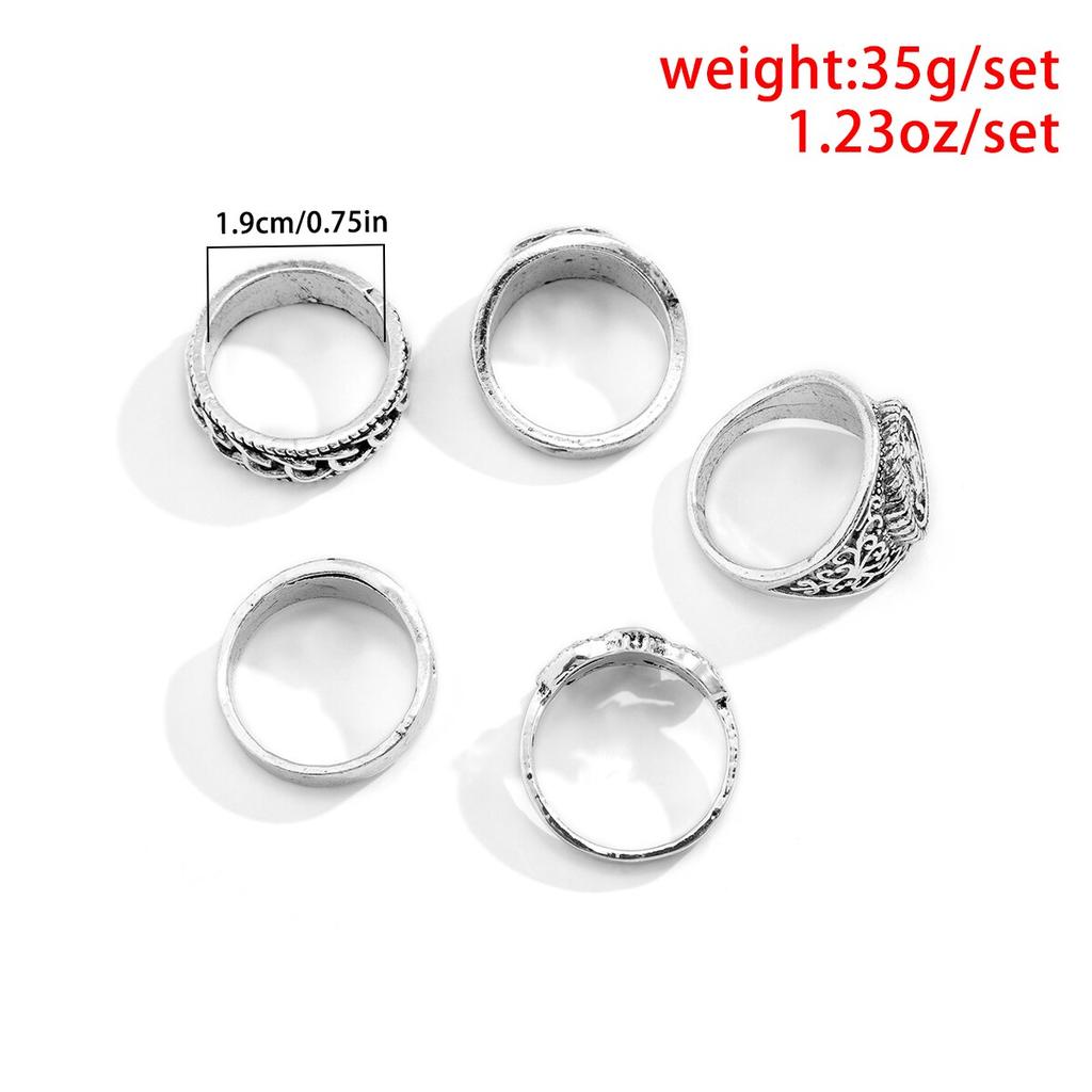 5Pcs Goth Totem Horse Flame Rings for Men Unisex Punk Carved Knuckle Jewelry Antique Silver Steampunk Accessories