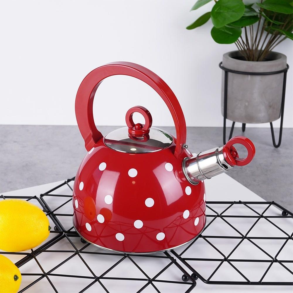 Orion 1.8L Red Polka Dot Stainless Steel Whistling Tea Kettle (1.5L Usable Capacity)