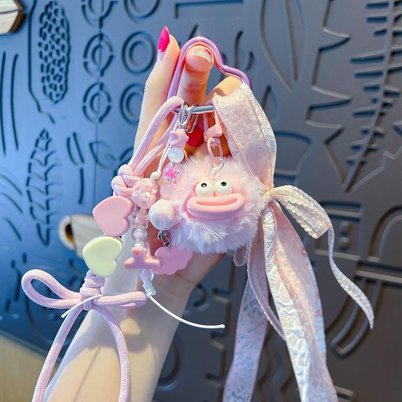 

Miu Big Mouth Hairball Hand Rope Keychain Bag Decorative Pendant Creative Funny DIY Key Chain Pendant