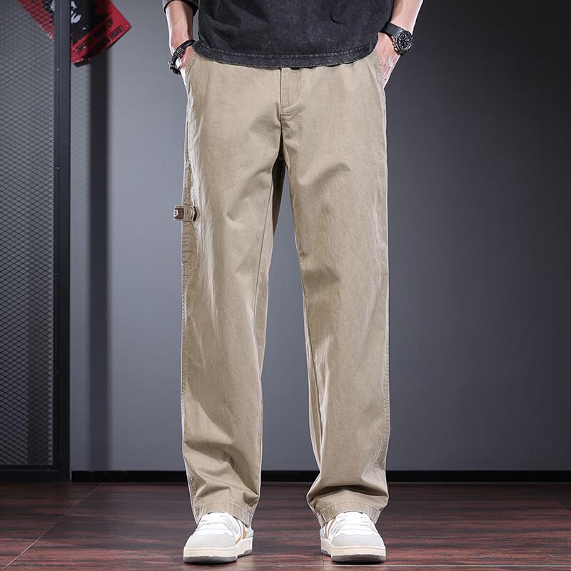 JIELEINUO Men's Relaxed Fit Straight-Leg Cotton Casual Pants