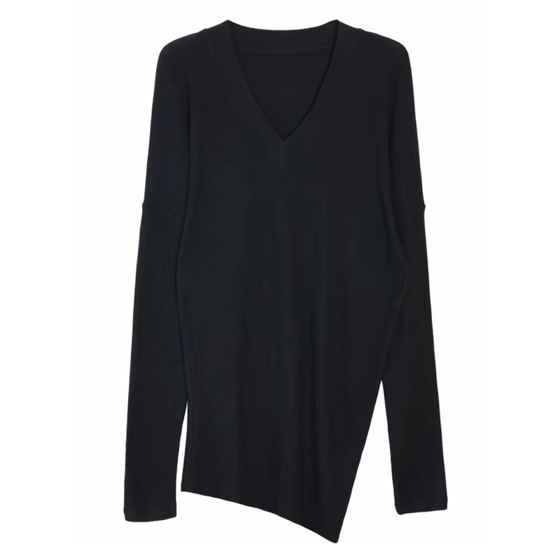 

European 2025 Autumn/Winter V-neck Batwing Sleeve Slimming T-shirt Dress Large чёрный