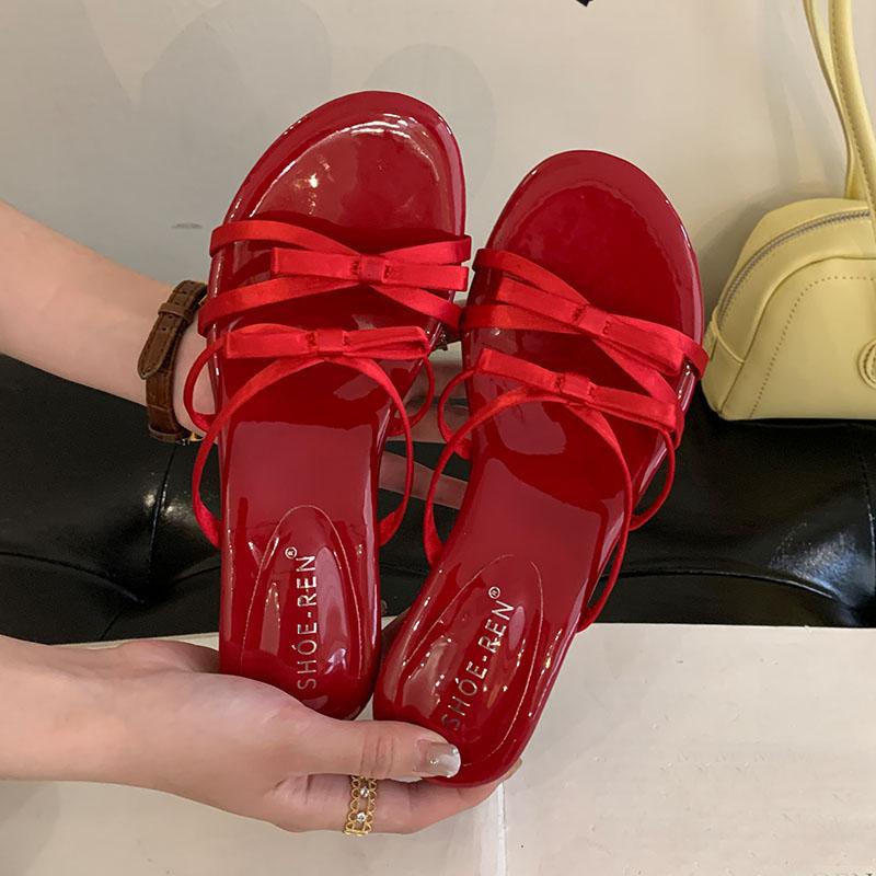 Fashion Fashion Butterfly-Knot Women Wedges Slippers Spring Summer Round Toe Ladies Heeled Slippers Shoes Female Slides Sandals Pumps