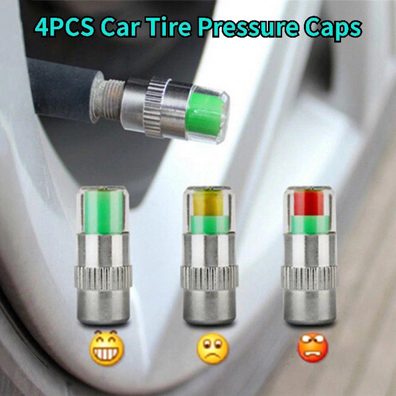 4PCS Car Tire Pressure Caps Tire Valve Cap with Pressure Indicator Tyre Pressure Monitor Valve Caps Air Alert Auto Accessories Tire Chucks 1