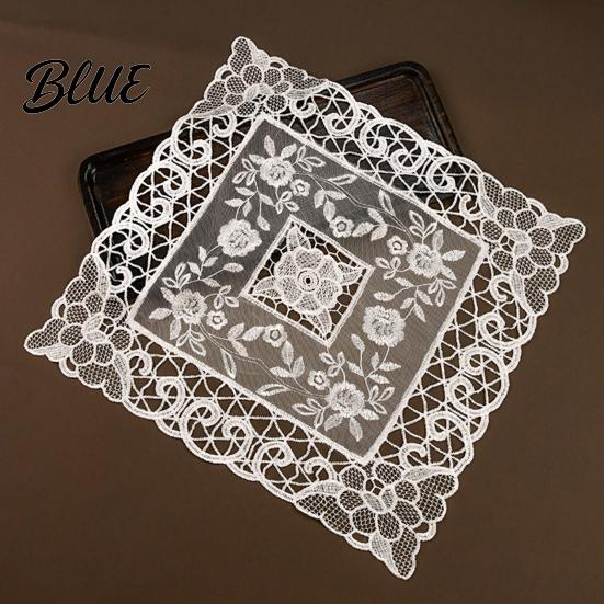 French Style Kitchen Table Accessories Retro Lace Placemat White Floral Doilies Embroidered Mat Cream Decorative Placemat Sheer Mesh Doily for Tea