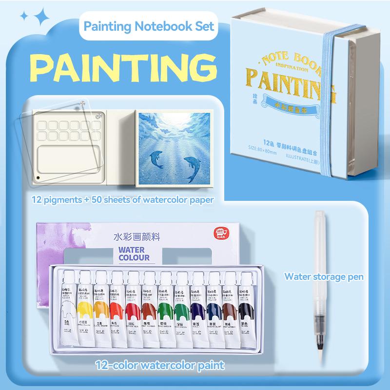Portable 12/24 Colors Watercolor Painting Notebook Pigment Palettle Set Artist Watercolor Paint Palette Sketchbook Art Supplies