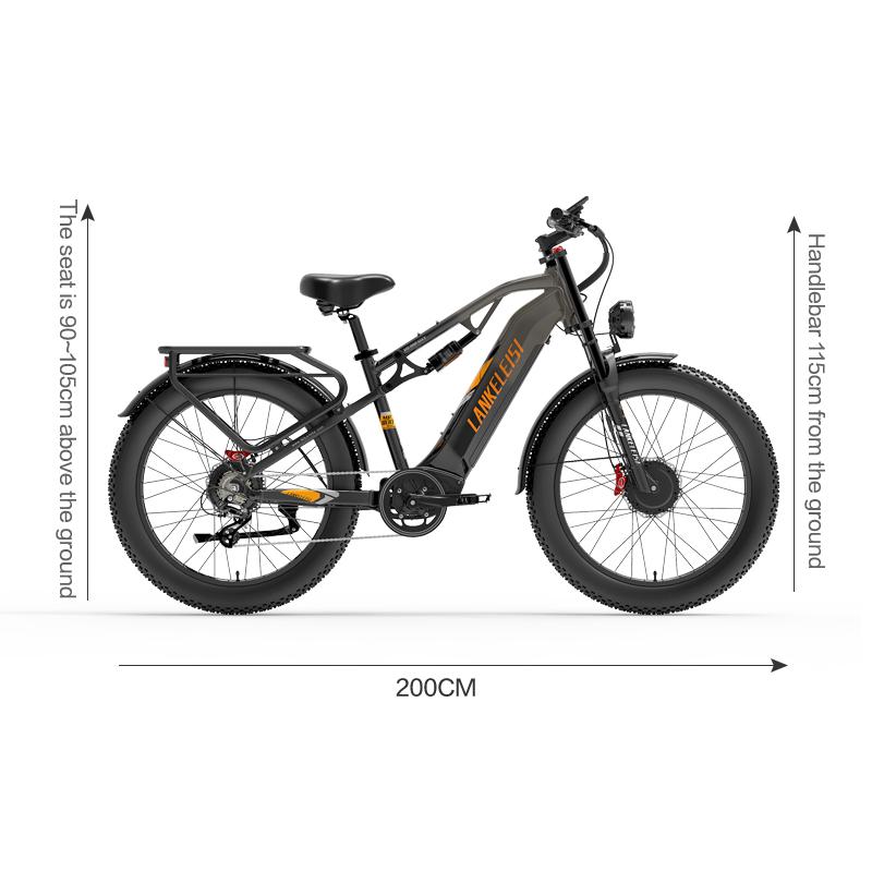 LANKELEISI MG800MAX Dualmotor 2000W Elektrisches Mountainbike, 48V 20Ah 26" Fat Tire Vollfederung All-Terrain E-Bike
