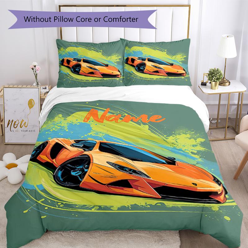 3pcs Custom Name Racing Bedding Set Duvet Cover Closure Includes 1 Duvet Cover & 2 Pillowcases, Soft and Comfortable for All Seasons.