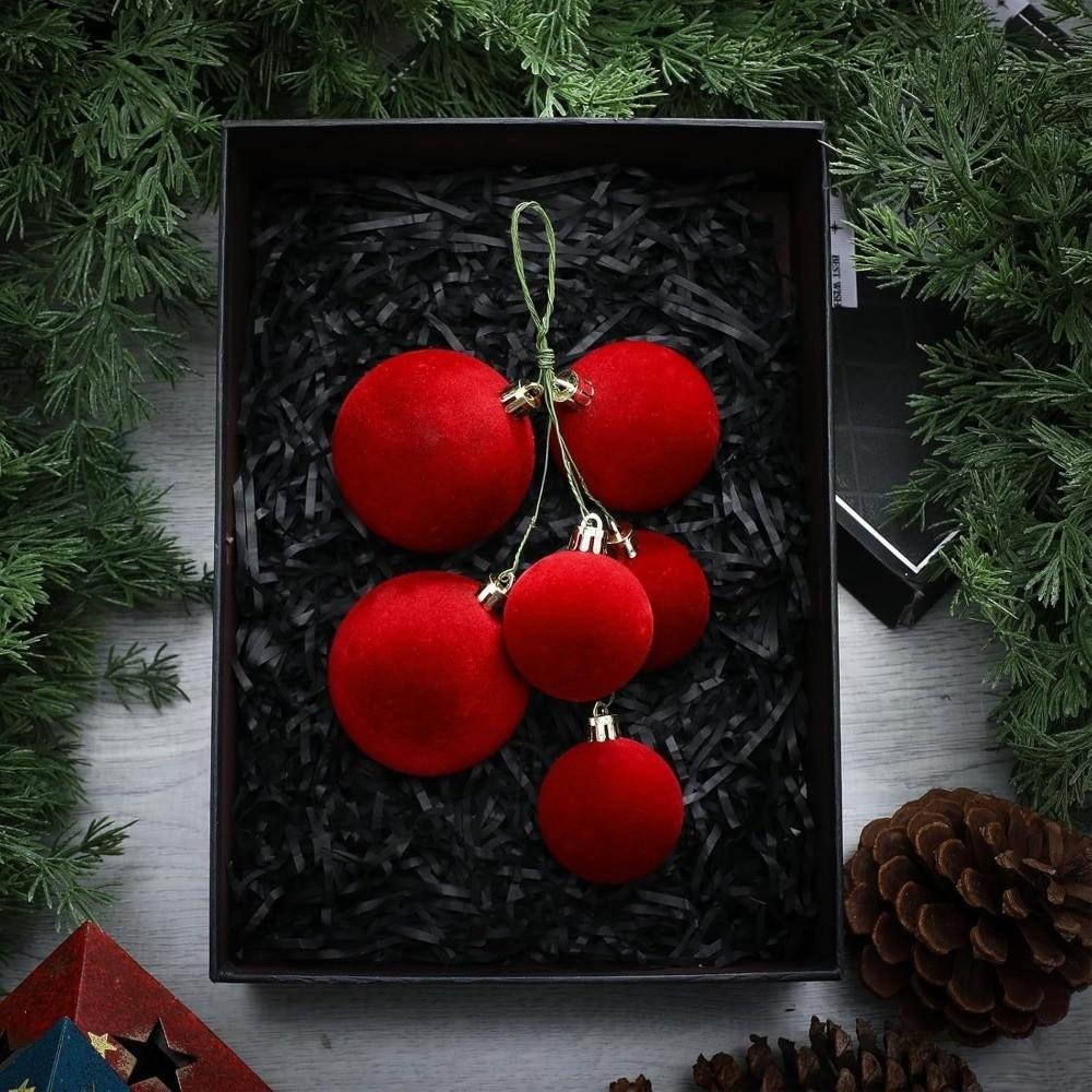 Shatterproof Christmas Tree Baubles Flocked Velvet Holiday Tree Decorations Festive Decor Balls