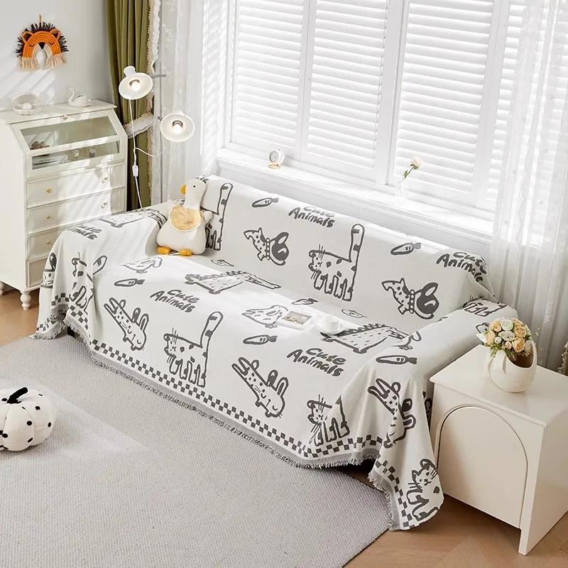 

Утолщенная ткань синель для дивана, полотенце, современный простой мультяшный узор, милый чехол для дивана 180x130cm серый