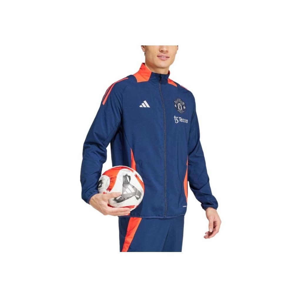 Adidas Manchester United Tiro 24 Logo Slim Fit Stand Collar Long Sleeve Jacket Men Jacket Night-Blue Bright-Red IT2001