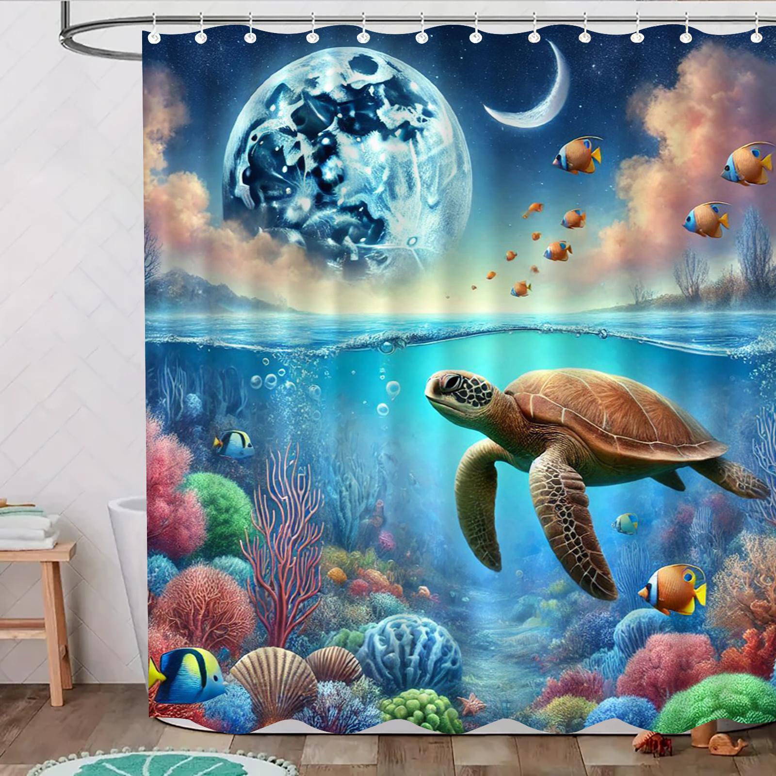 

VIKAMA Turquoise Blue Coral Ocean Shower Curtain Waterproof Shower Screen Room Divider Curtain Bathroom Decor 90X180C(3X5.9FT)