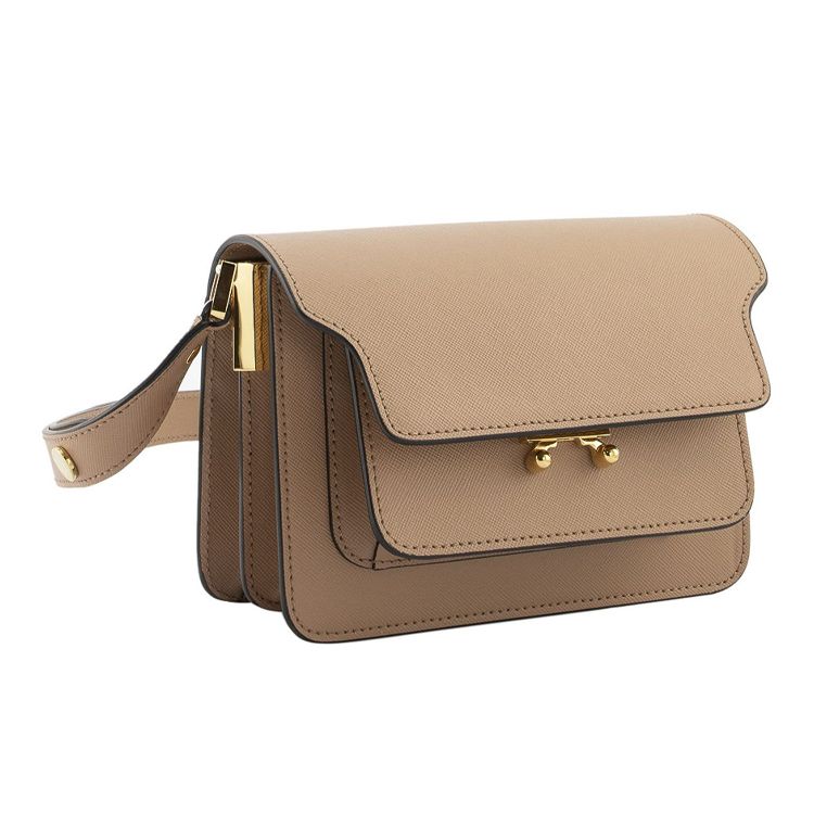 Marni Trunk Leather Accordion Crossbody Shoulder Bag Women Bags Sand-Brown SBMPS01NO1-LV520-ZC32N