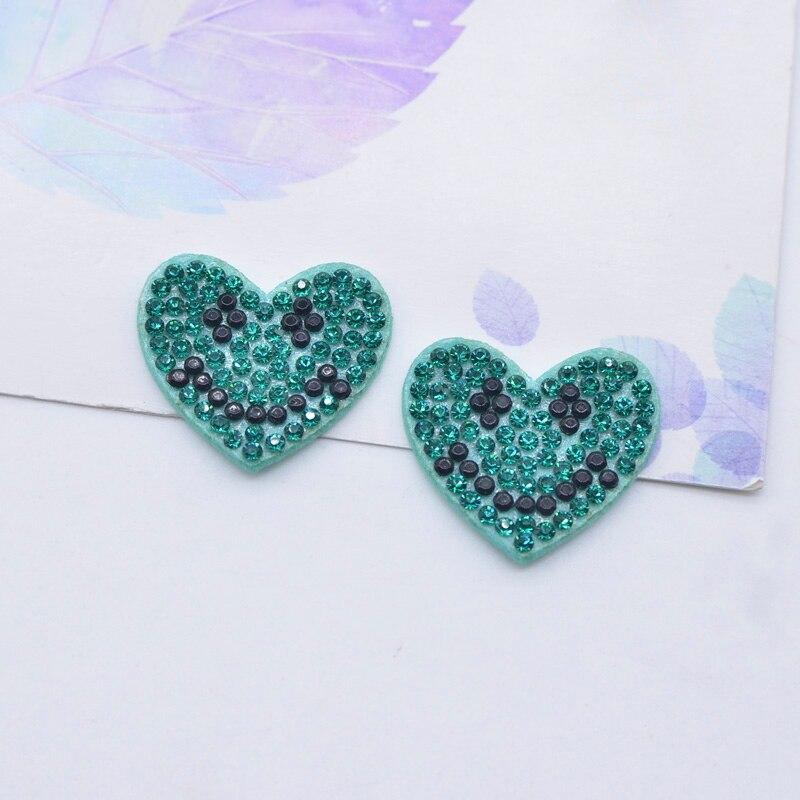 12Pcs/lots Diamond Smile Crystal Love Heart DIY Patches Rhinestone Stick-on Planar Scrapbooking  Accessories