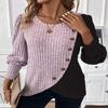 Maglietta da donna a girocollo a blocchi di colore con riga pit, orlo incrociato e maniche lunghe, in maglia per primavera/autunno