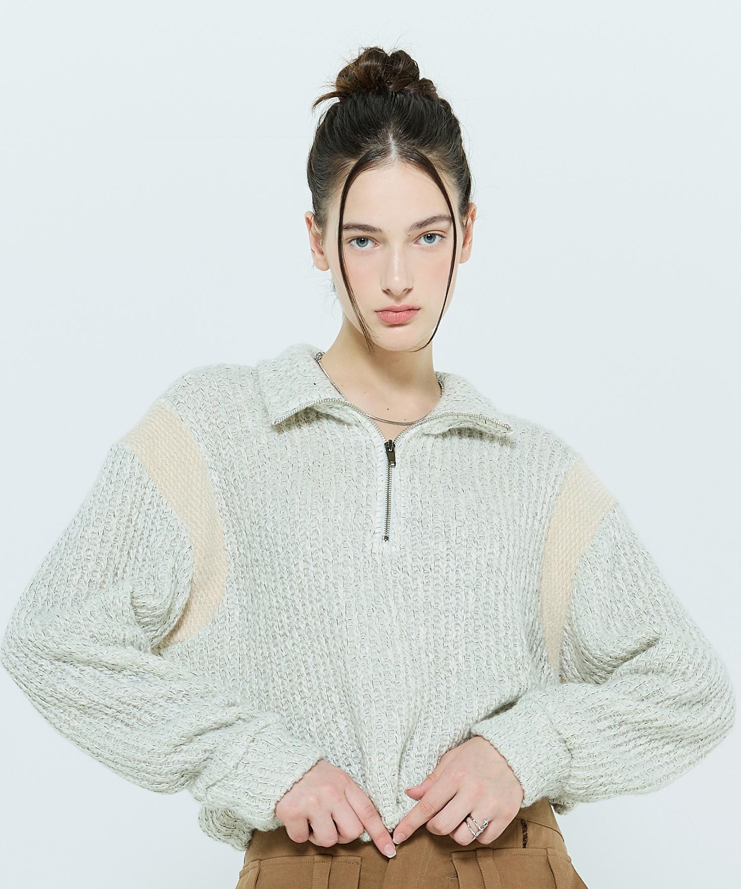 Latizen L6 Colorblock Half Zip Knit(Cream) Cream/Free