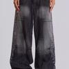 RogueWave Women Denim Trousers  Y2K-Style Side-Flame Embellished Rhinestone Washed Low-Rise Wide-Leg Jeans