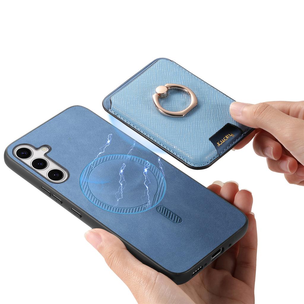 For Samsung Galaxy S25 Magnetic Case Detachable Card Bag Leather Back Cover with Kickstand