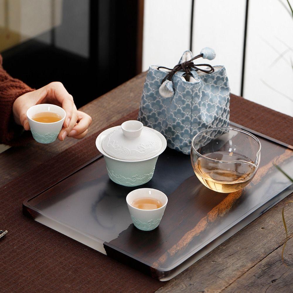 Chinesischer Stil Teegeschirr Aufbewahrungstasche Verdickt Multifunktional Teekanne Stoffbeutel Tragbar Vintage Süßigkeiten Aufbewahrungstasche