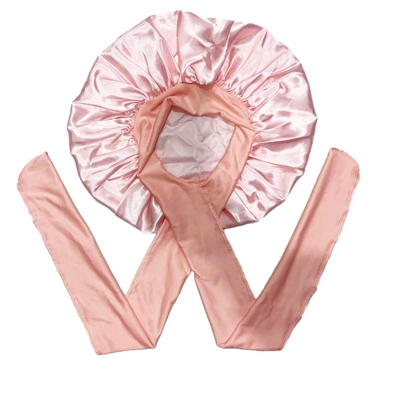Women's Satin Sleep Cap with Elastic Ribbon - Large Hair Protection Cap for Home Use