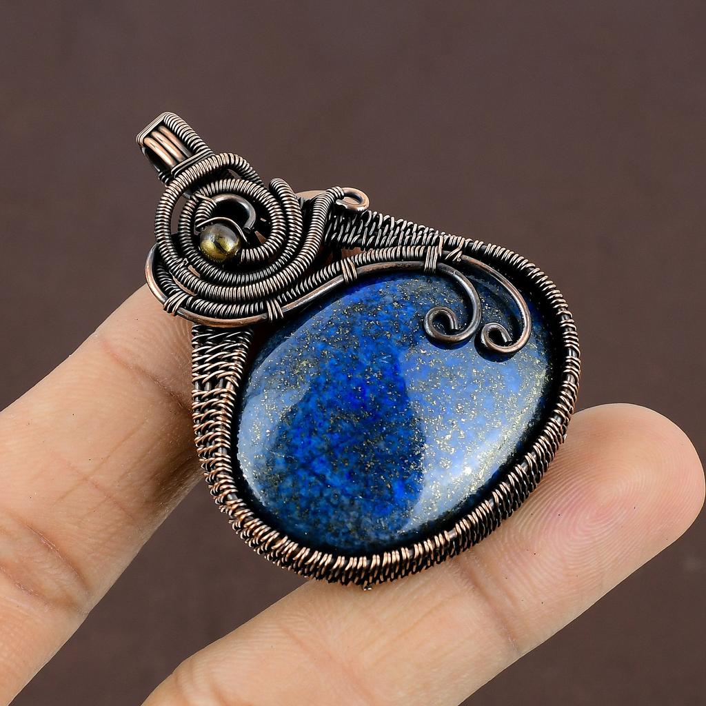 Lapis Lazuli Handmade Copper Wire Wrap Gift Jewelry Pendant 2.24" c4C67
