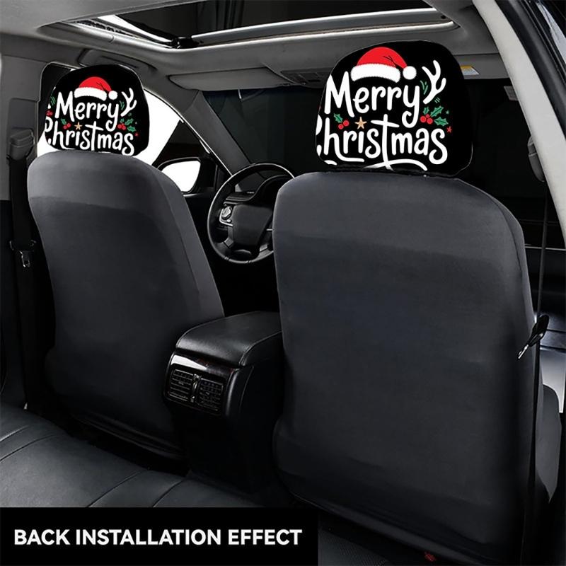 Holiday Car Headrest Cover Set, Slip On Polyester Fabric Washable for Christmas Cabin Style, Daily Driving, and Family Cars