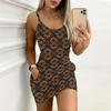 Summer New Retro Patterns  Print Sleeveless Bodycon Dress with Pockets Sexy Slim Fit Elegant Party Dress