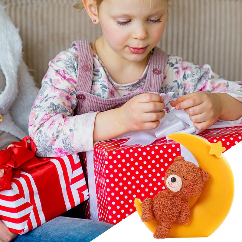 Bear And Moon Cake Topper Decorative Sculpture For Desk Desktop Moon Bear Statue Ornament For Baby Shower Resin Figurine Cake