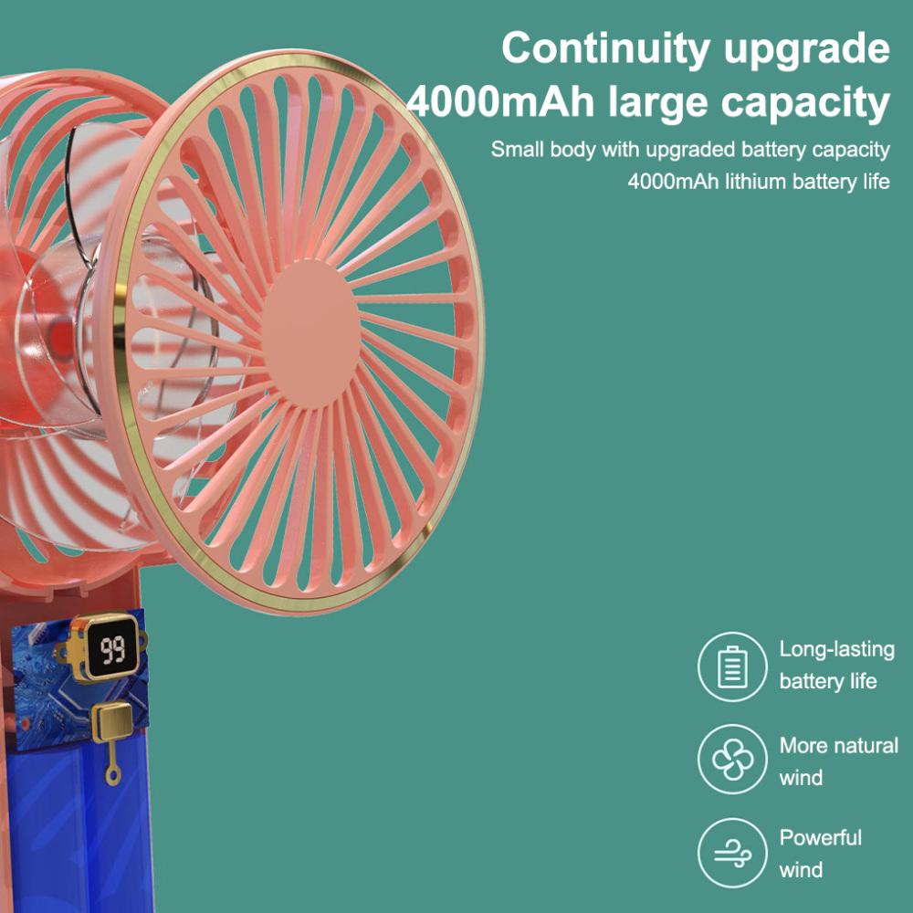 USB Mini Fan Şarj Edilebilir Taşınabilir El Fanı Dijital Ekran Tembel Geçici Seyahat Alışveriş Soğutma Ev Araba Hava Soğutucu