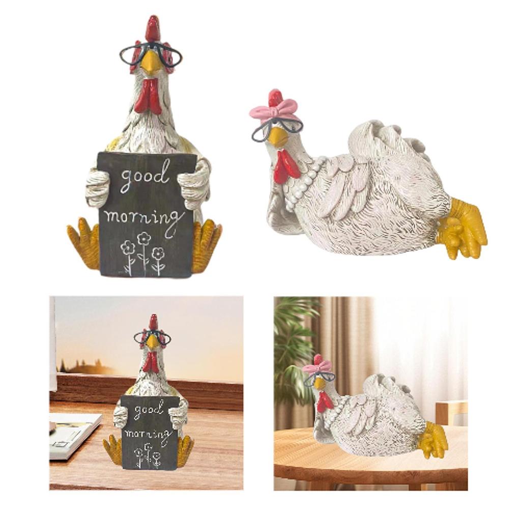 Good Morning Chicken Statue Desktop Ornament for Entrance Living Room Indoor