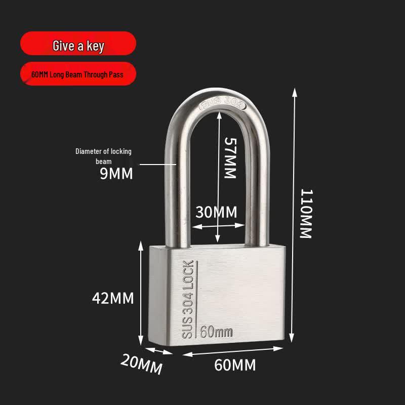 304 Stainless Steel Waterproof Long Shackle Padlock