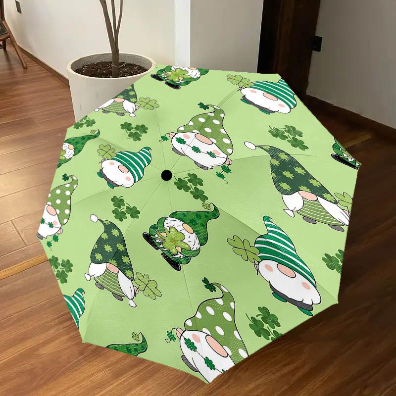 1PC Gnome Shamrock Automatic Open/Close Umbrella Compact Folding Umbrella with 8-Rib Shaft lightweight esign, Highquality Fabric1141A