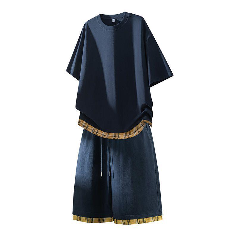 Men's High-End Trendy Color-Block Breathable Casual Two-Piece Set