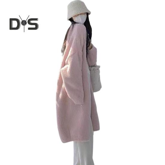 

Женское зимнее пальто с длинными рукавами, утолщенное плюшевое, однотонное, длиной до середины икры, уютный кардиган с защитой от ветра и температурным фиксатором XXL розовый