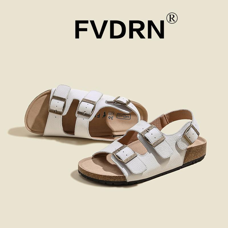 

Вся кожа~ женские новые ретро-сандалии на платформе-маффин на липучках 40