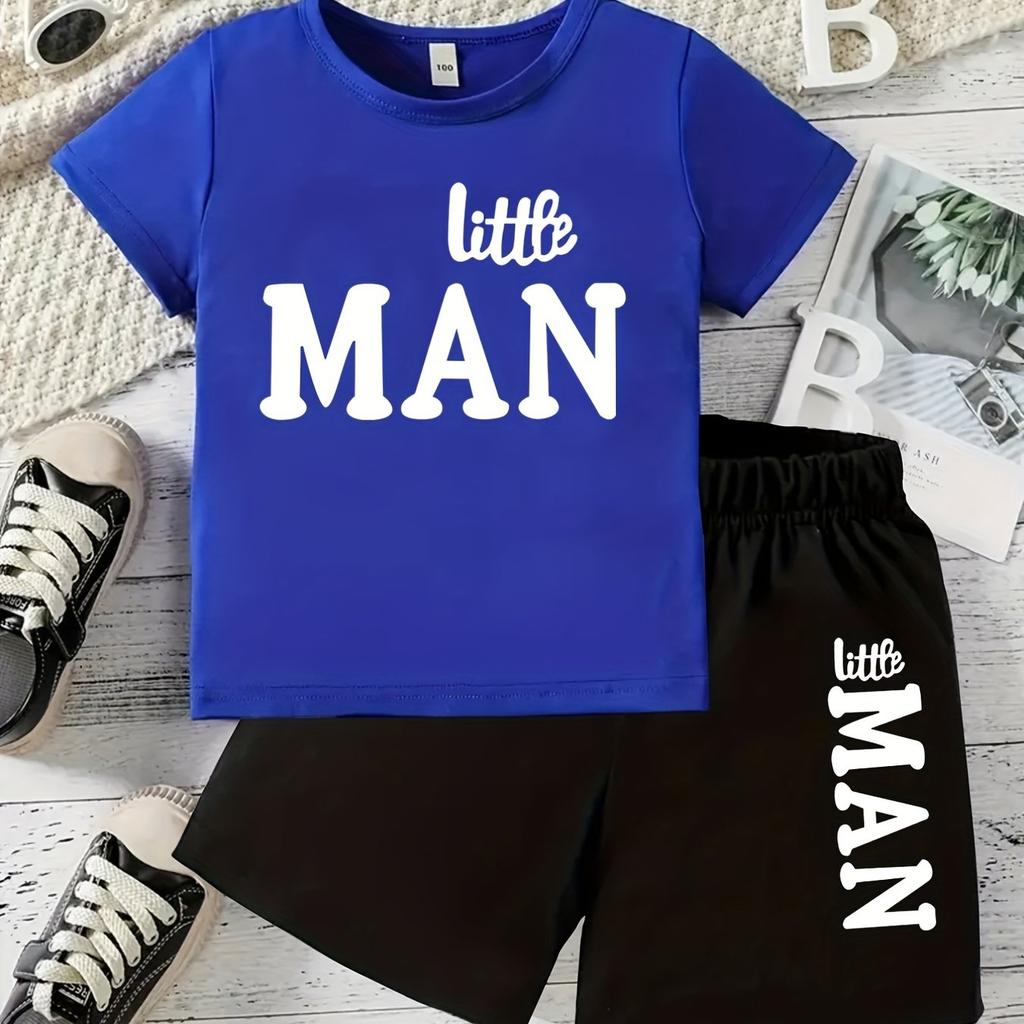 Boys' Little boy Letter Print Short Sleeve T-Shirt and Shorts Set Casual Printed