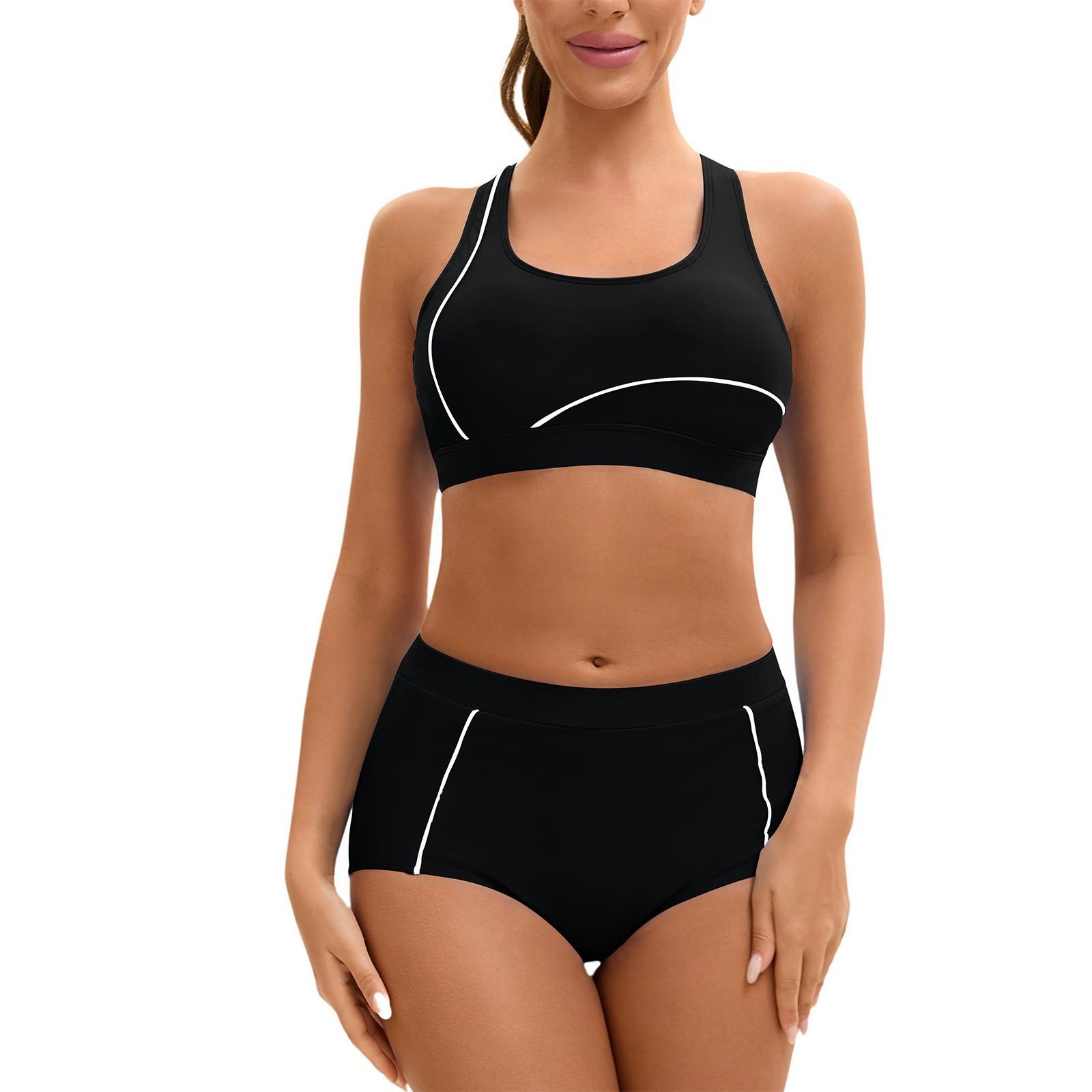 

Женский сексуальный раздельный купальник бикини со стальным креплением и накладкой на грудь XXL чёрный