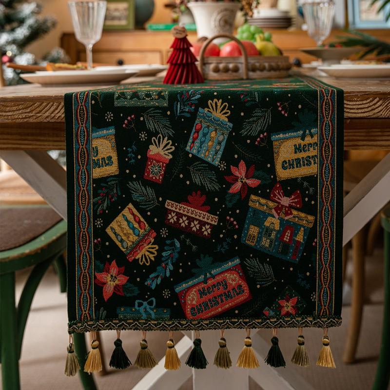 Christmas Tree Table Runner Tassel Home Decor Tablecloth Bed End Scarf