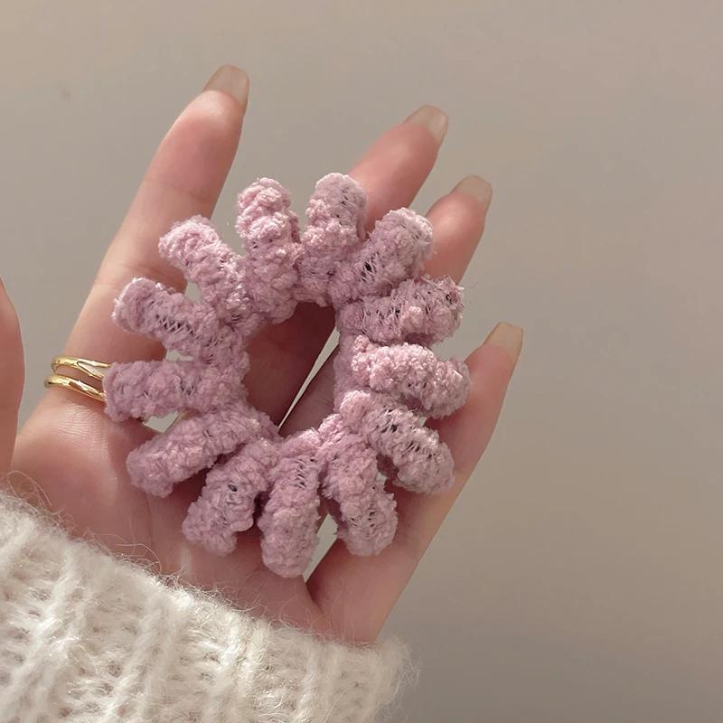 Cute Soft Lamb Fur Spiral Hair Ties Telephone Cord Scrunchies Elastic Hair Band Ponytail Holder Women Winter Hair Accessories