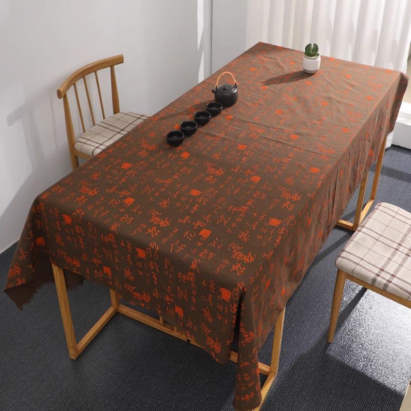 Retro Calligraphy Cotton Linen Tablecloth for Coffee Tables and Desks