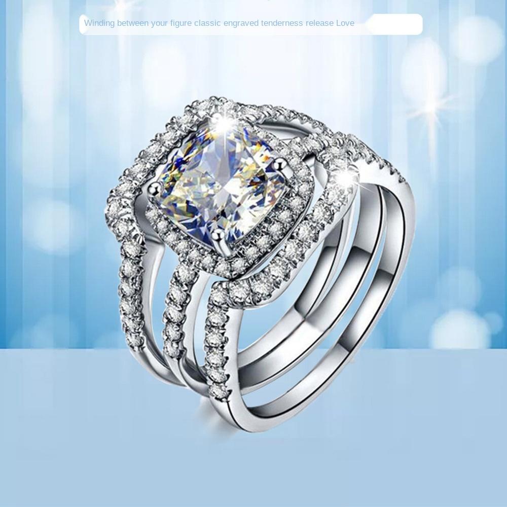 Boutique 925 Silver Fat Square Real Moissanite Engagement Rings for Women Fine Jewelry