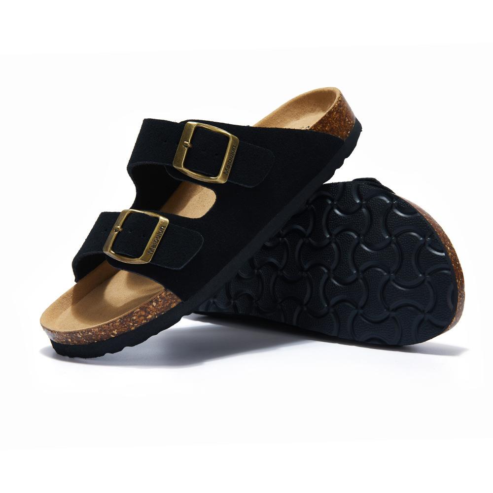 Fashion Matte Leather Summer Men's Cork Slippers Outdoor Couple Flat Bottomed Anti Slip Beach Sandals