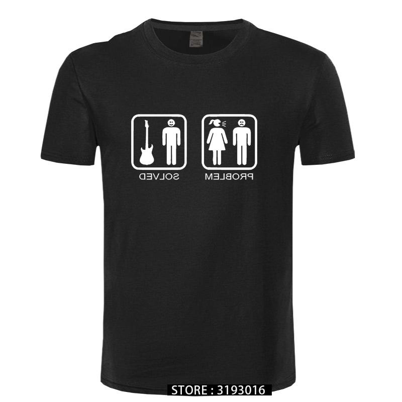 Problem Solved Guitar T Shirt Men Casual Short Sleeve Electric Acoustic Bass Player Strings Funny Tshirt S