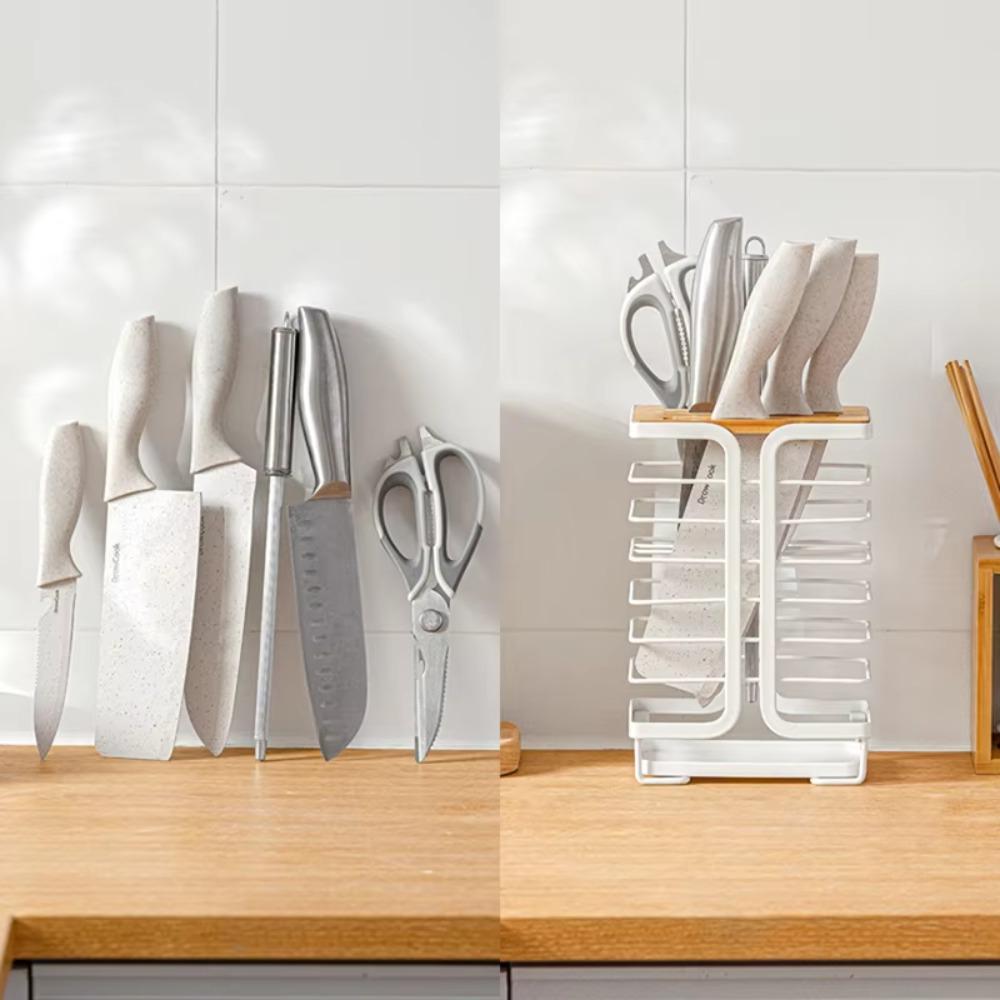Multiple Slots Kitchen Cutter Holder with Drain Tray Cutter Storage Rack  Restaurant