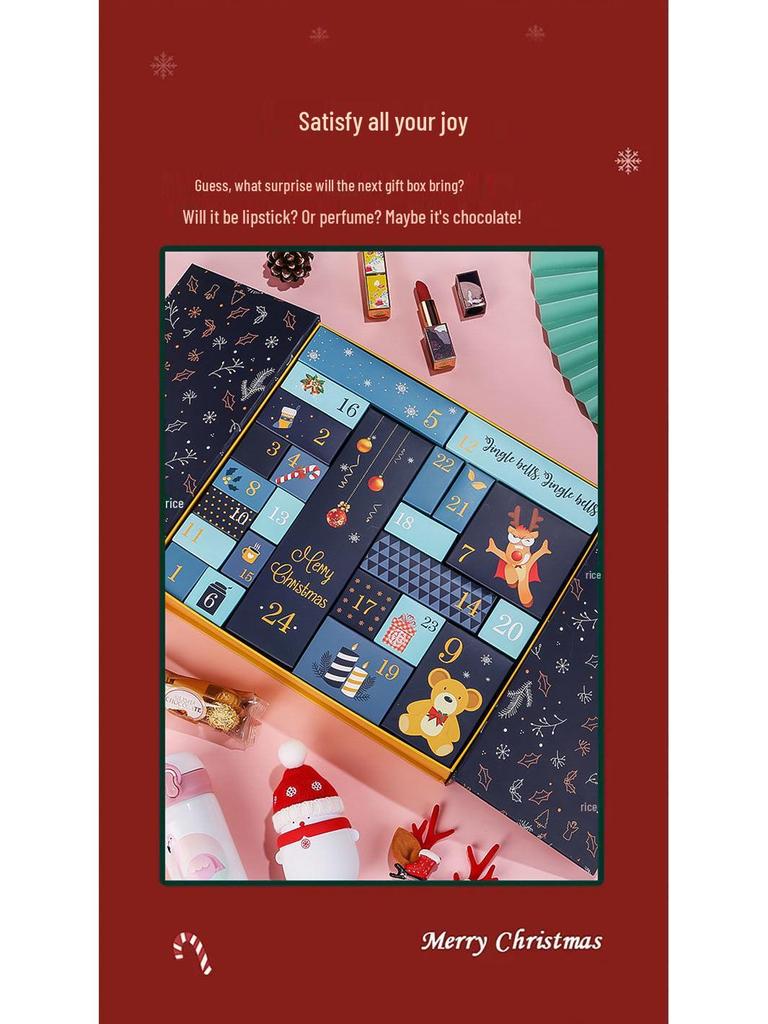 Prázdninový odpočítávací kosmetický překvapivý box: Dárková sada čokolády, sušenek a cukroví