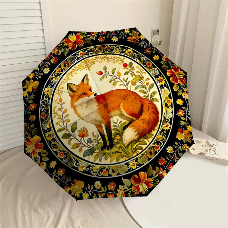 

1PC Fox Floral Umbrella-8-Rib Reinforced, Automatic Open, Lightweight & Durable, Cute Fashion Accessory for Outdoor-P2655