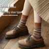 Meilaide Women's Retro Double-Needle Mid-Calf Striped Cotton Socks, Ethnic Style, Winter-Ready
