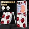 Cherry Fruits Print Case For Samsung Z Flip 8 7 6 5 Luxury Plating Leather Skin Folding Phone Cover For Galaxy Z Flip8 Flip7 Flip6