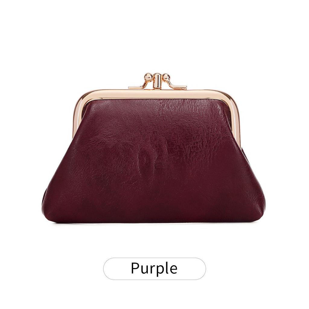 Cute Clip Lock Women's Coin Purse Retro Solid Color Bifold Kiss Lock Small Wallet Simple PU Leather Lipstick Portable Pocket Bag
