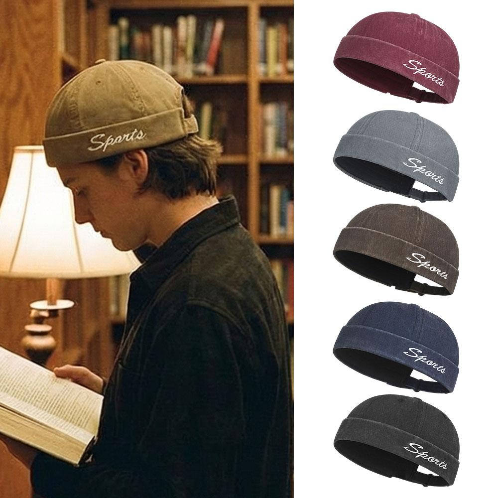 My Extreme Outdoor Activities Men's Vintage Letter Embroidery Docker Caps Breathable Brimless Hat Hip Hop Landlord Hat Adjustable Unisex Skullies Beanie Dome Caps